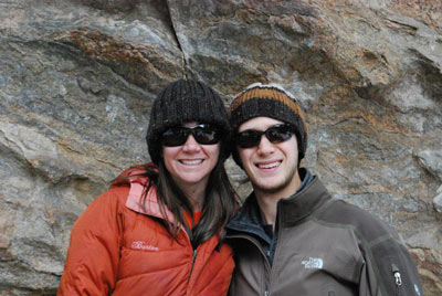 girl in down jacket, guy in softshell