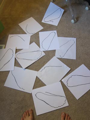 all my attempts at tracing my foot