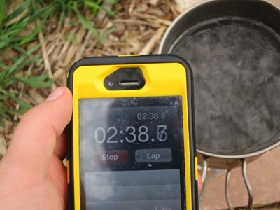 water boiling test at 2.5 minutes