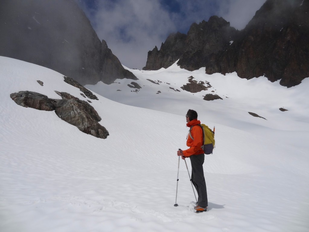  snowshoeing across the Crochues Traverse
