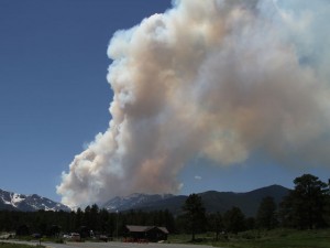 smoke rises from the Big Meadows fire in Rocky Mountain National Park